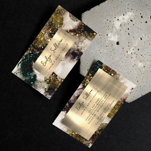 Olive Emerald Green Glitter Watercolor Gold Foil Business Card