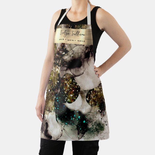 Olive emerald green watercolor apron (Insitu)