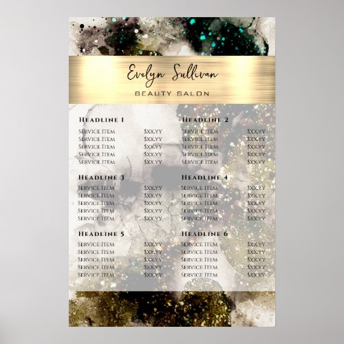 Olive Emerald Green Watercolor Price List Poster