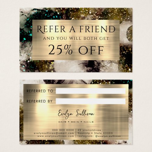 Olive emerald green watercolor referral card