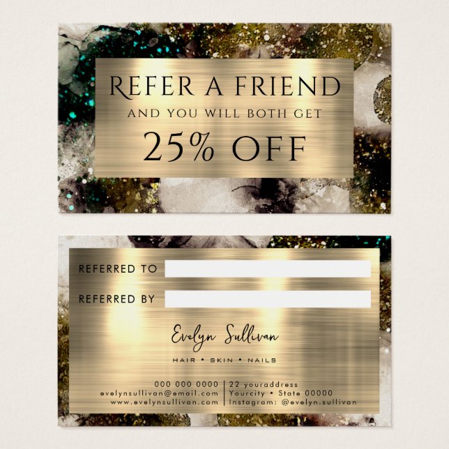 Olive emerald green watercolor referral card (Front & Back)