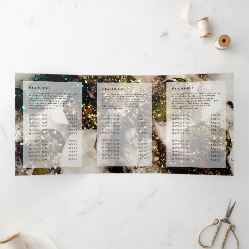 Olive emerald green watercolor trifold brochure