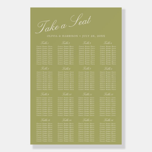 Olive Estate Wedding Seating Chart Sign (Front)