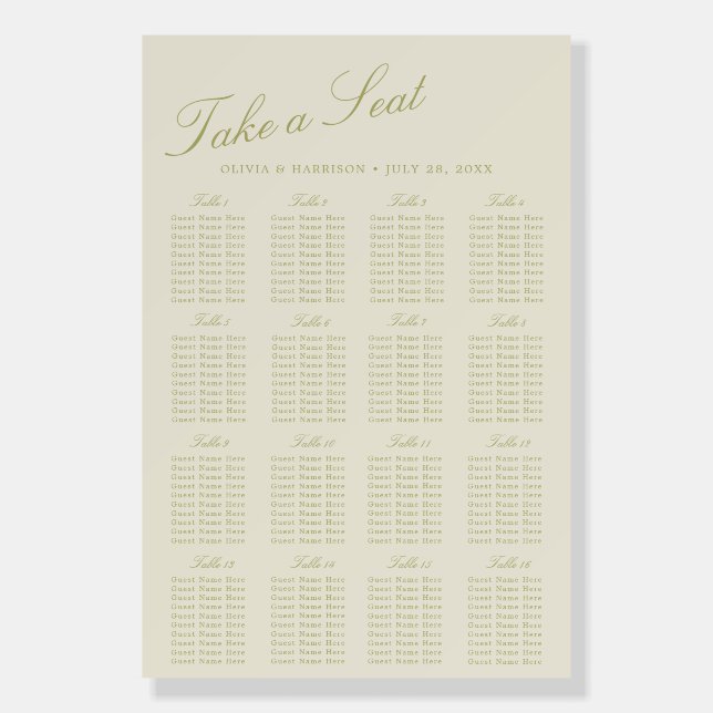Olive Estate Wedding Seating Chart Sign (Front)