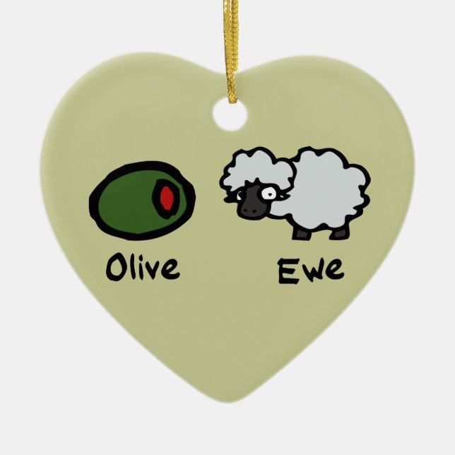 Olive Ewe Ceramic Ornament (Front)
