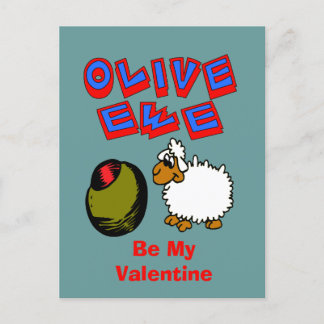 Olive Ewe, I Love You Cartoon Valentine Postcard