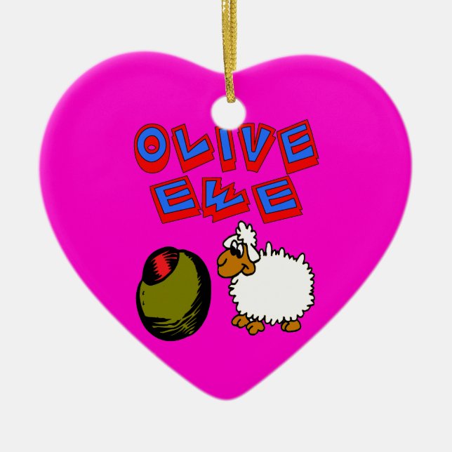 Olive Ewe, I Love You Ceramic Ornament (Front)