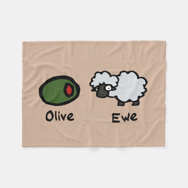 Olive Ewe (I Love You) Fleece Blanket (Front (Horizontal))