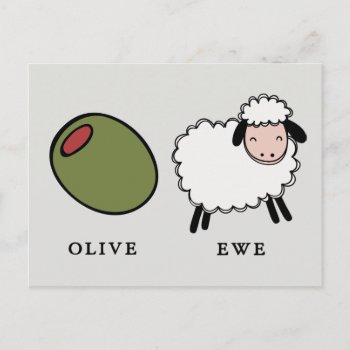 Olive Ewe Love Puns Postcard by Eye_for_design at Zazzle