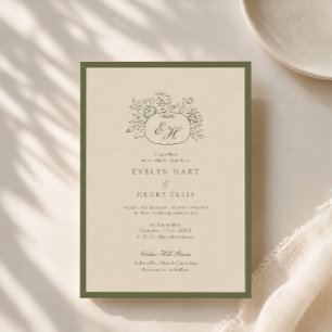 Olive Fall Botanical Monogram Wedding Invitation