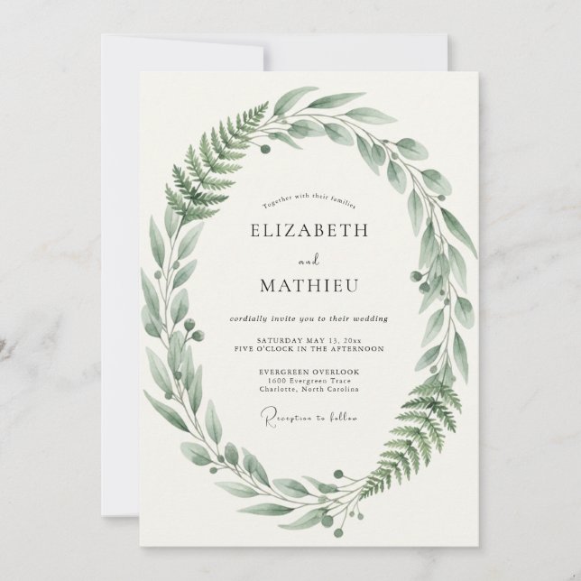 Olive Fern Leafy Wedding Invitation (Front)