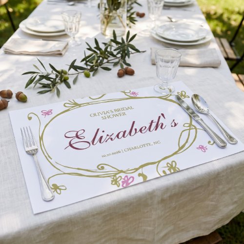Olive Floral Brital Shower | Paper Placemats