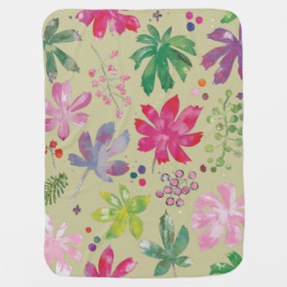 Olive Floral Leaf Pattern Baby Blanket
