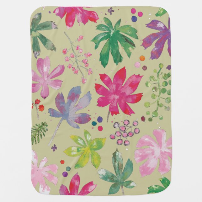 Olive Floral Leaf Pattern Baby Blanket (Front)