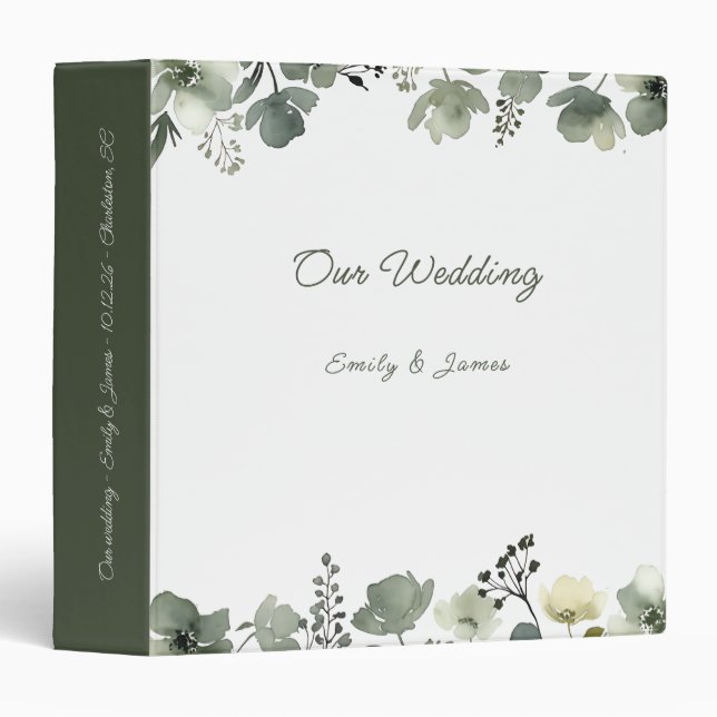 Olive Floral Wedding 3 Ring Binder (Front/Spine)