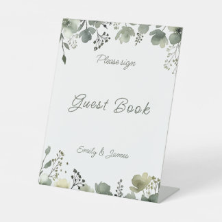 Olive Floral Wedding Pedestal Sign