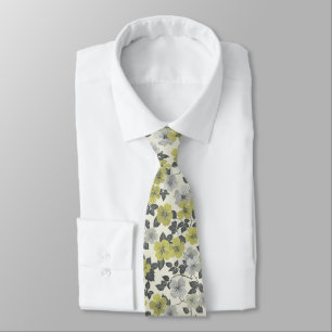 Olive Flowers Shades of Green and Gray Neck Tie