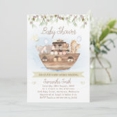 Olive Foliage Noah's Ark Boys Baby Shower Invitation (Standing Front)