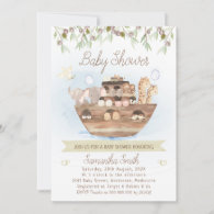 Olive Foliage Noah's Ark Boys Baby Shower Invitation