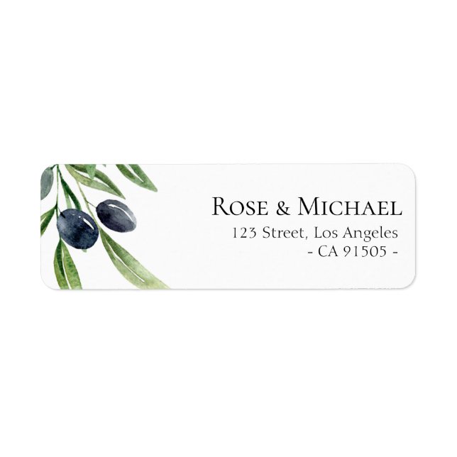 olive foliage wedding address label (Front)