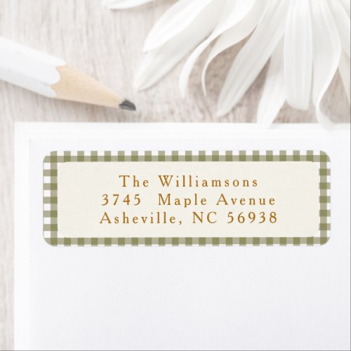 Olive Gingham Plaid Christmas Return Address Label