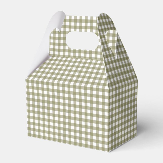 Olive Gingham Plaid Festive Christmas Holiday Favor Boxes (Front Side)