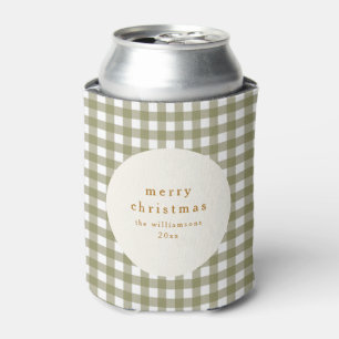 Olive Gingham Plaid Personalized From Christmas Can Cooler
