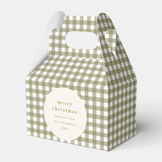 Olive Gingham Plaid Personalized From Christmas Favor Boxes (Front Side)