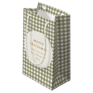Olive Gingham Plaid Personalized From Christmas Small Gift Bag
