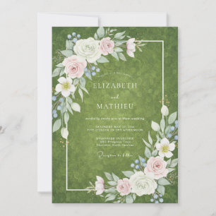 Olive Gold Blossom Wedding Invitation