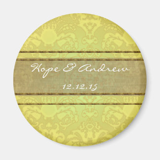 Olive & Gold Damask Wedding Magnet