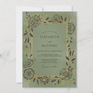 Olive Gold Vine Wedding Invitation