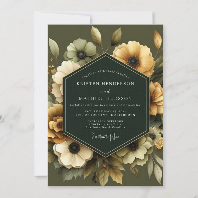 Olive Golden Anemone Wedding Invitation (Front)