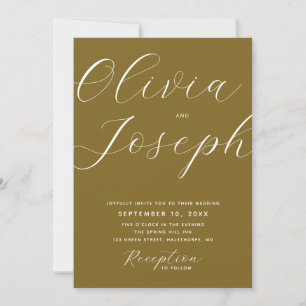 Olive Golden Bronze Modern Wedding   Photo & QR Invitation