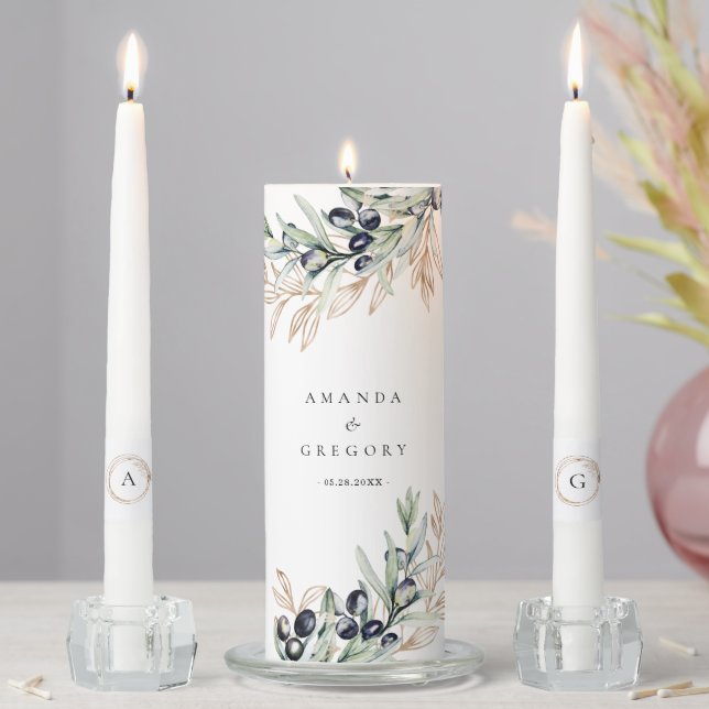 Olive Golden Greenery Wedding  Unity Candle Set (In Situ)