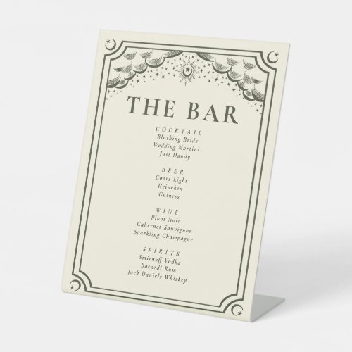 Olive Gothic Tarot Card Wedding Bar Menu Pedestal Sign