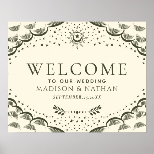 Olive Gothic Tarot Card Wedding Welcome Sign