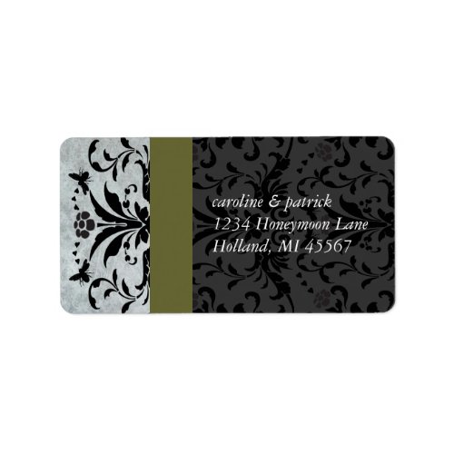 Olive Gray Bumble Bee Damask  Address Labels _