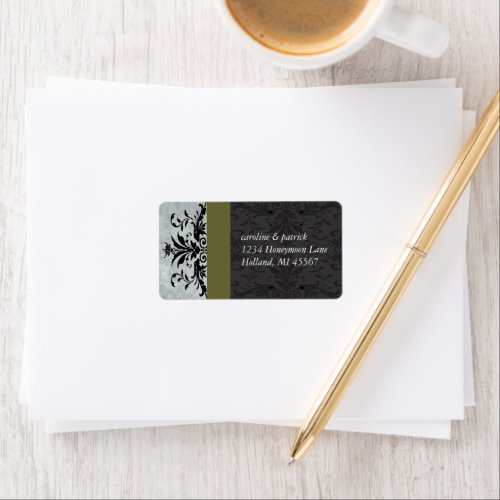 Olive Gray Damask  Address Labels _