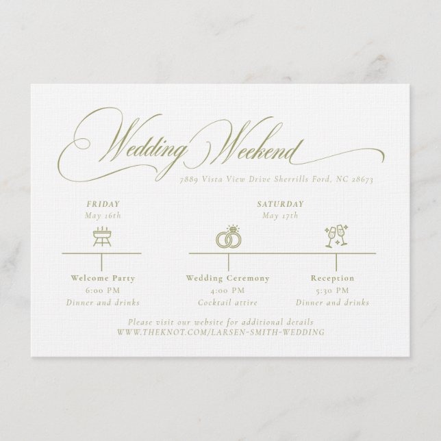 Olive Gree Monogram Wedding Details Enclosure Card (Front)