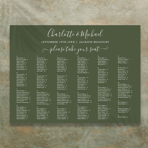 Olive Green 200 Names Wedding Seating Chart