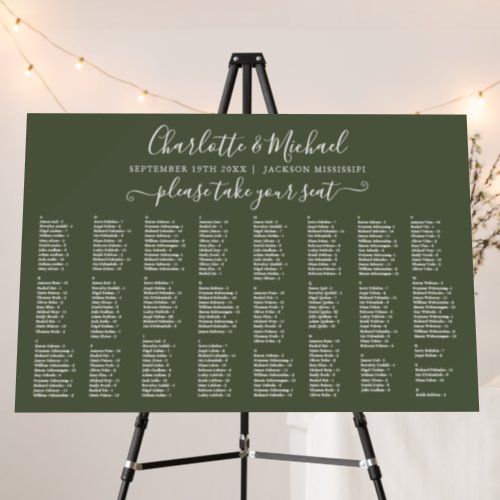 Olive Green 300 Names Wedding Seating Chart Sign