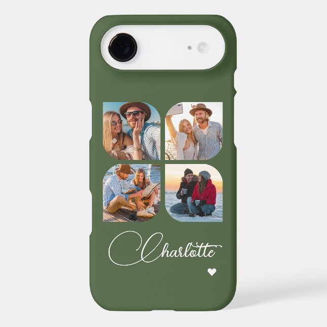 Olive Green 4 Photo Personalized Name Case-Mate iPhone Case (Back)