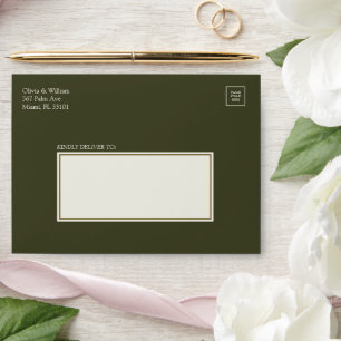 Olive Green 5x7 Ivory Panel Wedding Envelope