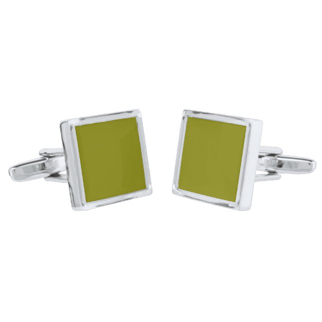 Olive Green 808000 Solid Color Design Cufflinks (Angled)