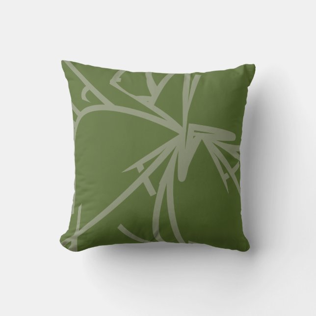Olive Green Abstract Bamboo Throw Pillow (Front)