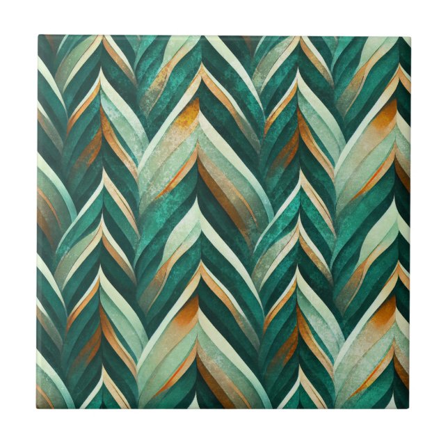 Olive Green Abstract Geometric Nature Pattern Ceramic Tile (Front)