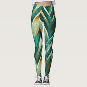 Olive Green Abstract Geometric Nature Pattern Leggings