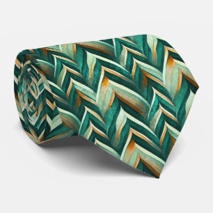 Olive Green Abstract Geometric Nature Pattern Neck Tie