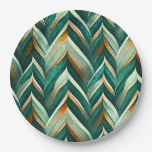 Olive Green Abstract Geometric Nature Pattern Paper Plates